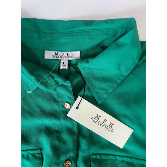 NWT Ladies MPH Collection Kelly Green Button Up 3/4 Sleeve Dress Size Large - Picture 4 of 9